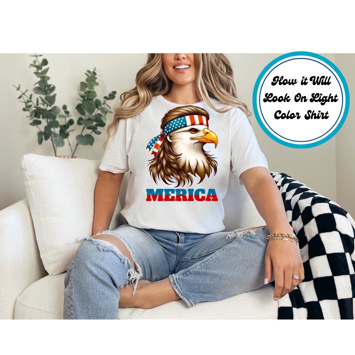 4th Of July DTF Transfer Iron On Heat Transfer - Ready to Press, ’Merica Patriotic Eagle DTF Transfer 7874