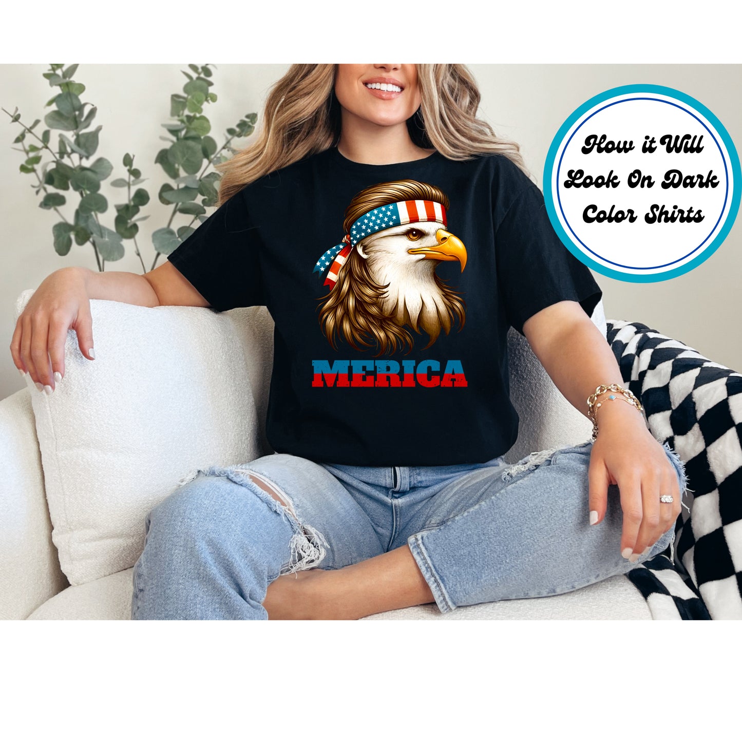4th Of July DTF Transfer Iron On Heat Transfer - Ready to Press, ’Merica Patriotic Eagle DTF Transfer 7874