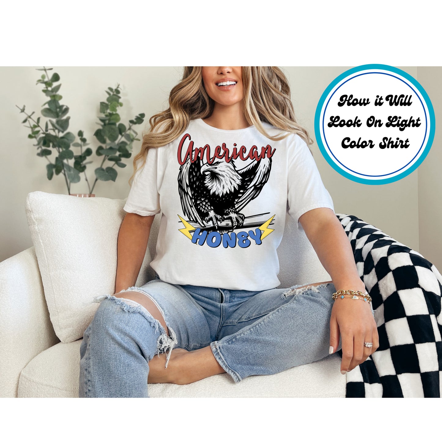 4th Of July DTF Transfer Iron On Heat Transfer - Ready to Press, American Honey Eagle DTF Transfer 7886