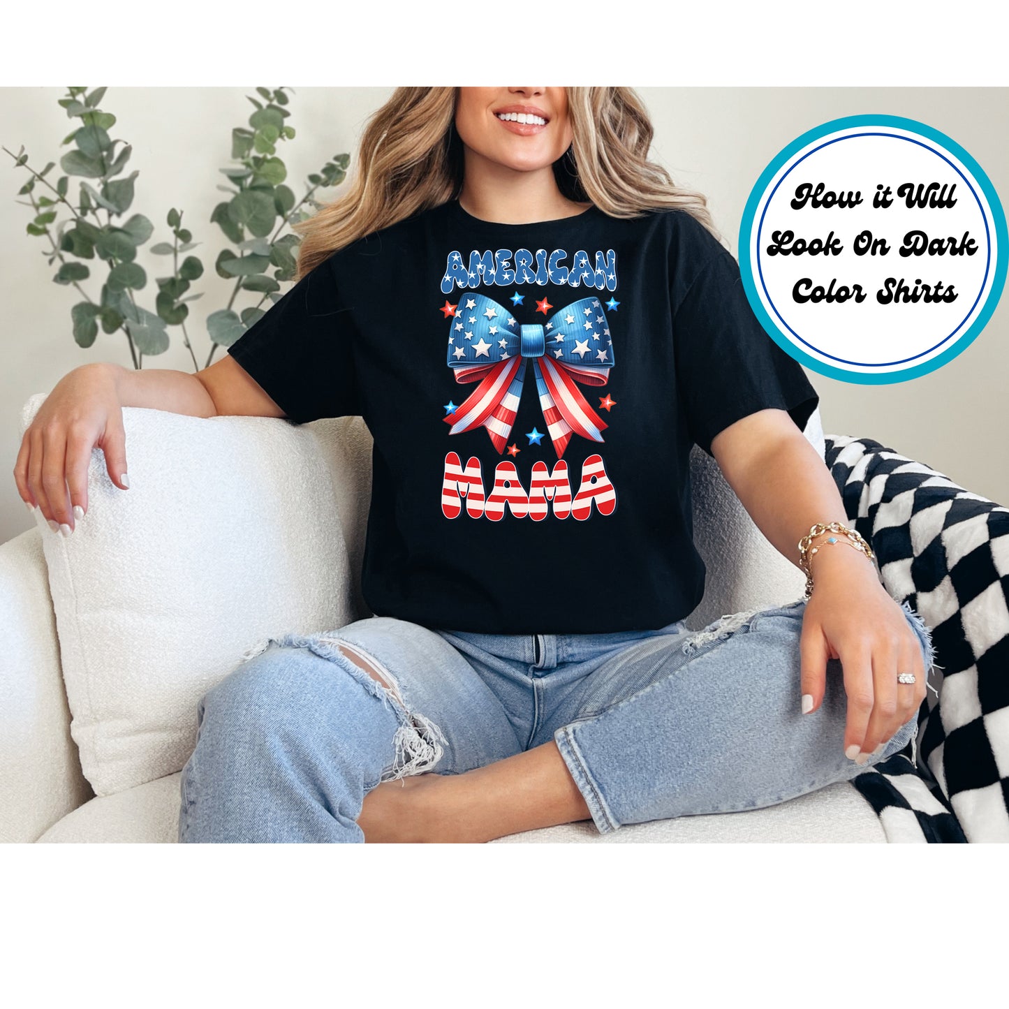 4th Of July DTF Transfer Iron On Heat Transfer - Ready to Press, American Mama Bow DTF Transfer 7890