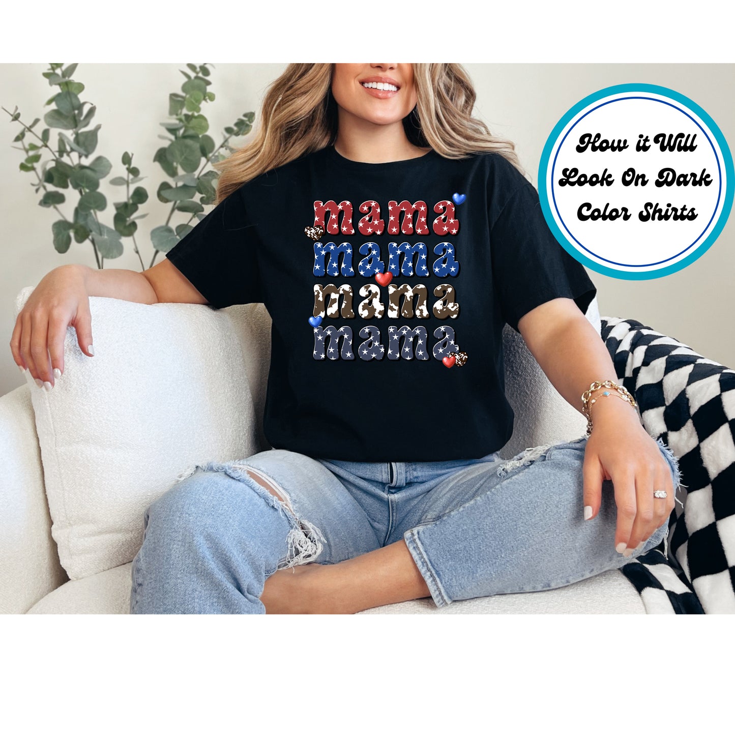 4th Of July DTF Transfer Iron On Heat Transfer - Ready to Press, Stacked Patriotic Mama DTF Transfer 7893