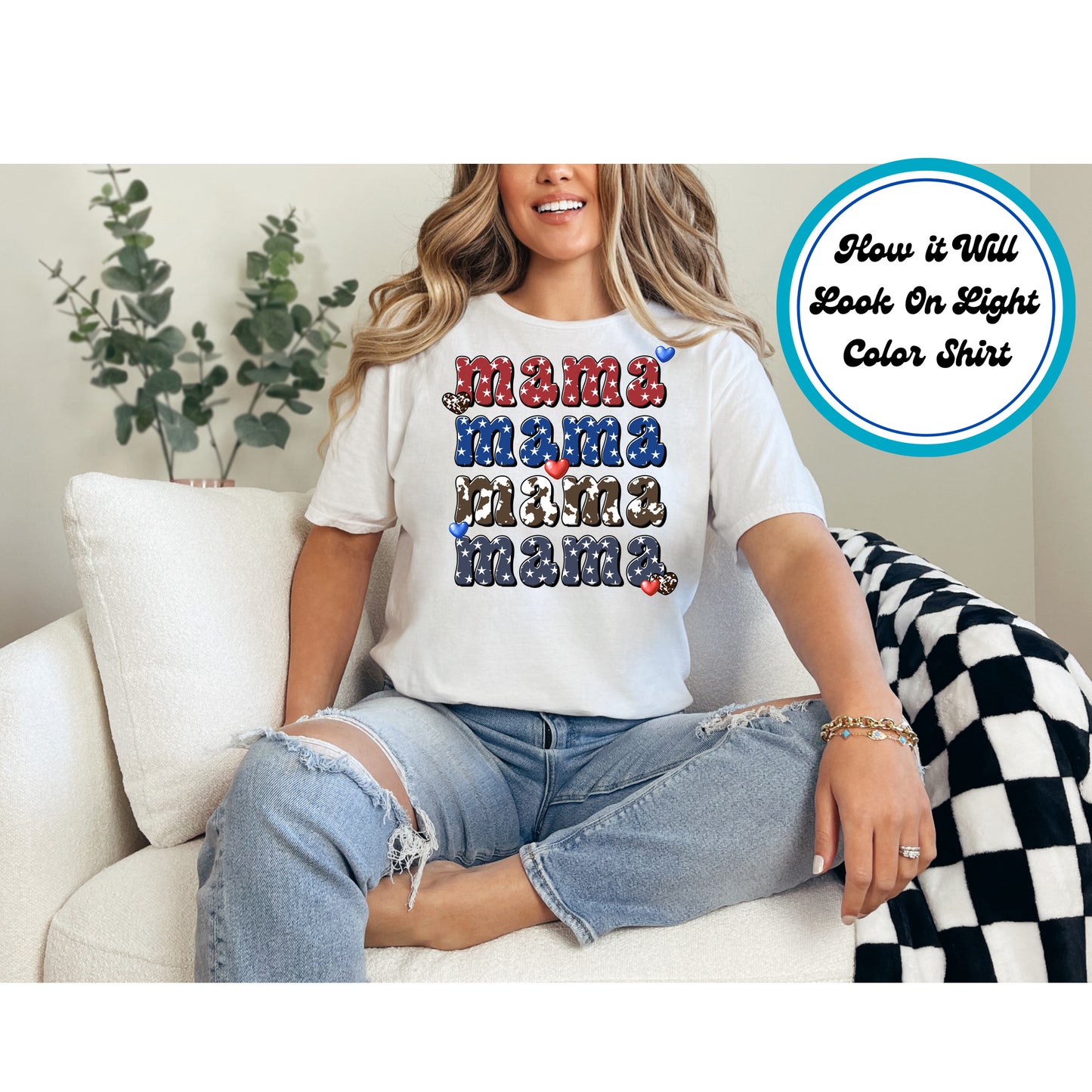 4th Of July DTF Transfer Iron On Heat Transfer - Ready to Press, Stacked Patriotic Mama DTF Transfer 7893