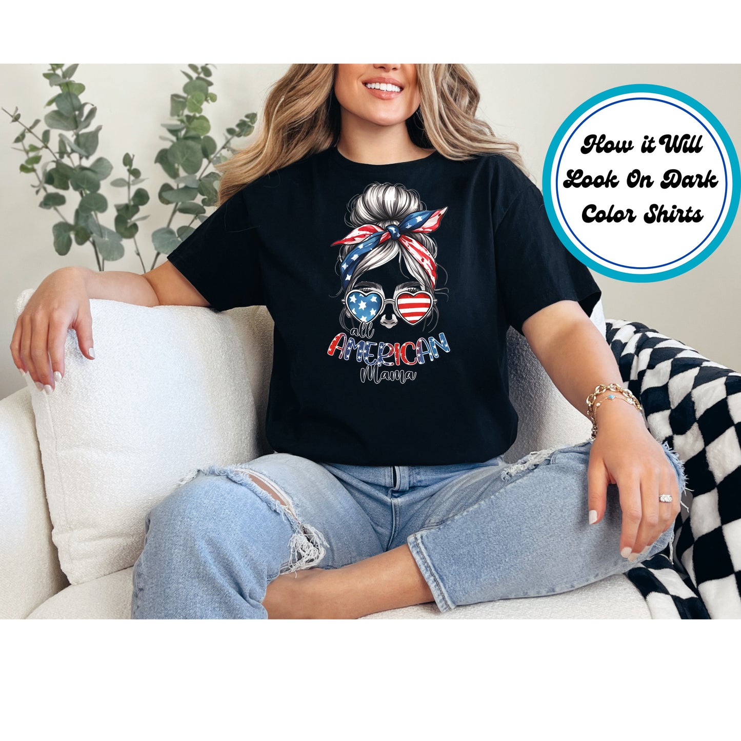 4th Of July DTF Transfer Iron On Heat Transfer - Ready to Press, All American Mama DTF Transfer 7894