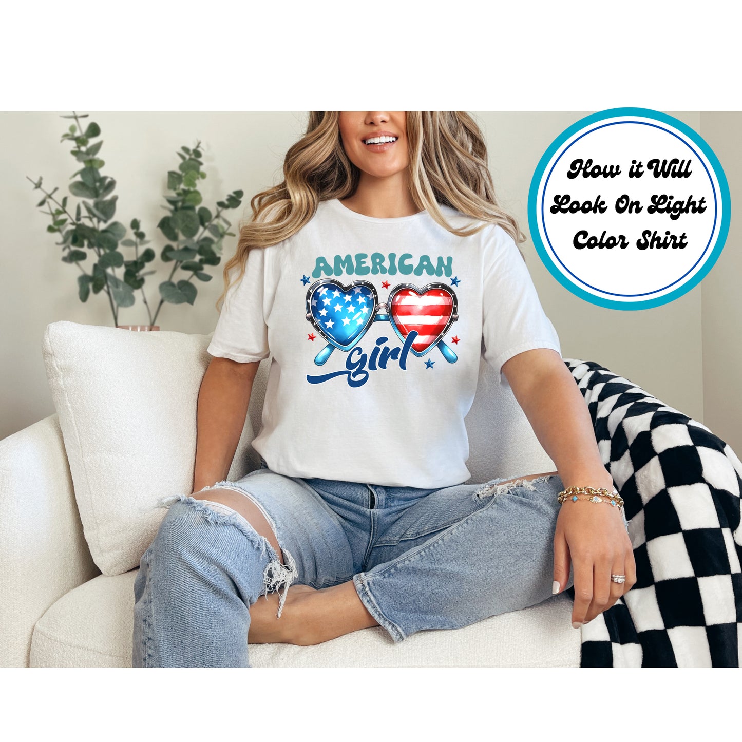 4th Of July DTF Transfer Iron On Heat Transfer - Ready to Press, American Girl DTF Transfer 7898