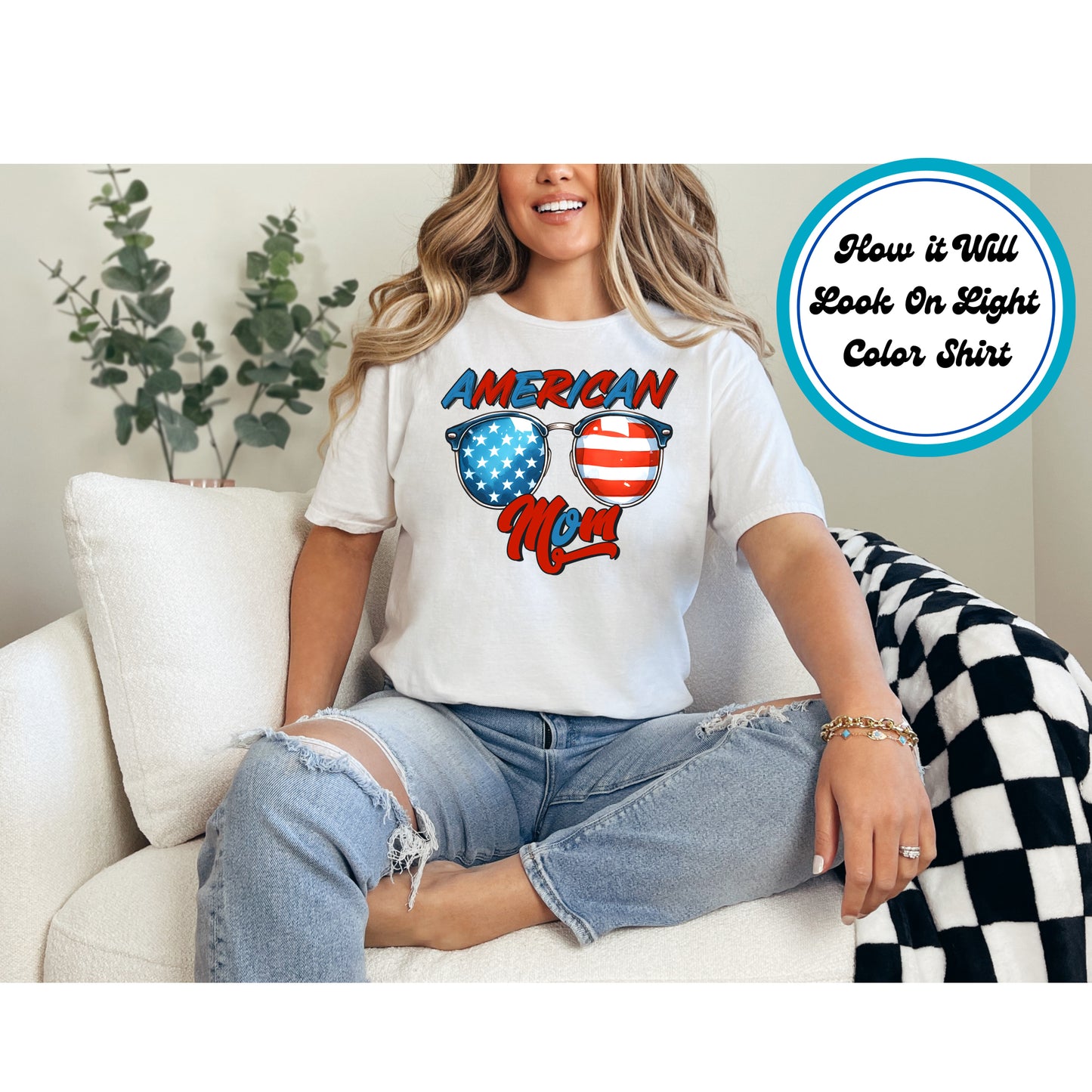 4th Of July DTF Transfer Iron On Heat Transfer - Ready to Press, American Mom DTF Transfer 7902