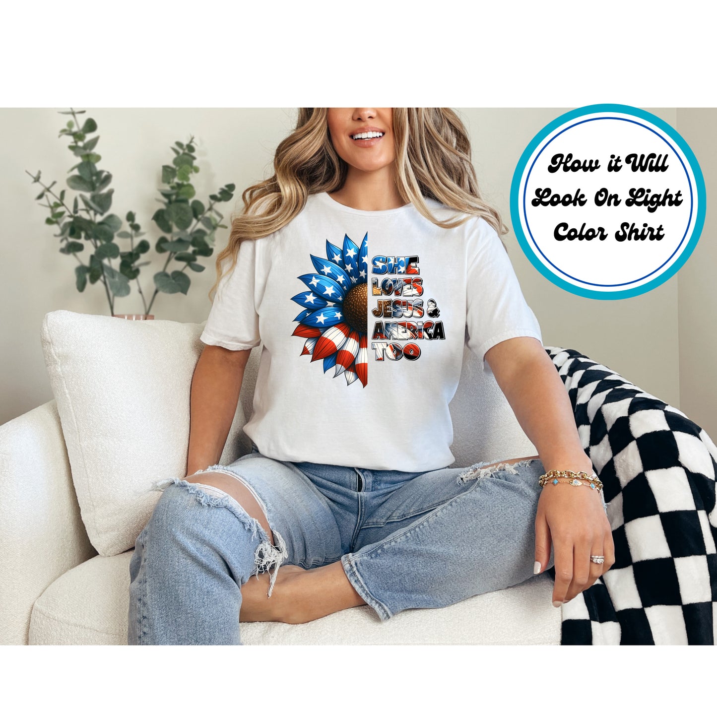 4th Of July DTF Transfer Iron On Heat Transfer - Ready to Press, She Loves Jesus & America DTF Transfer 7903