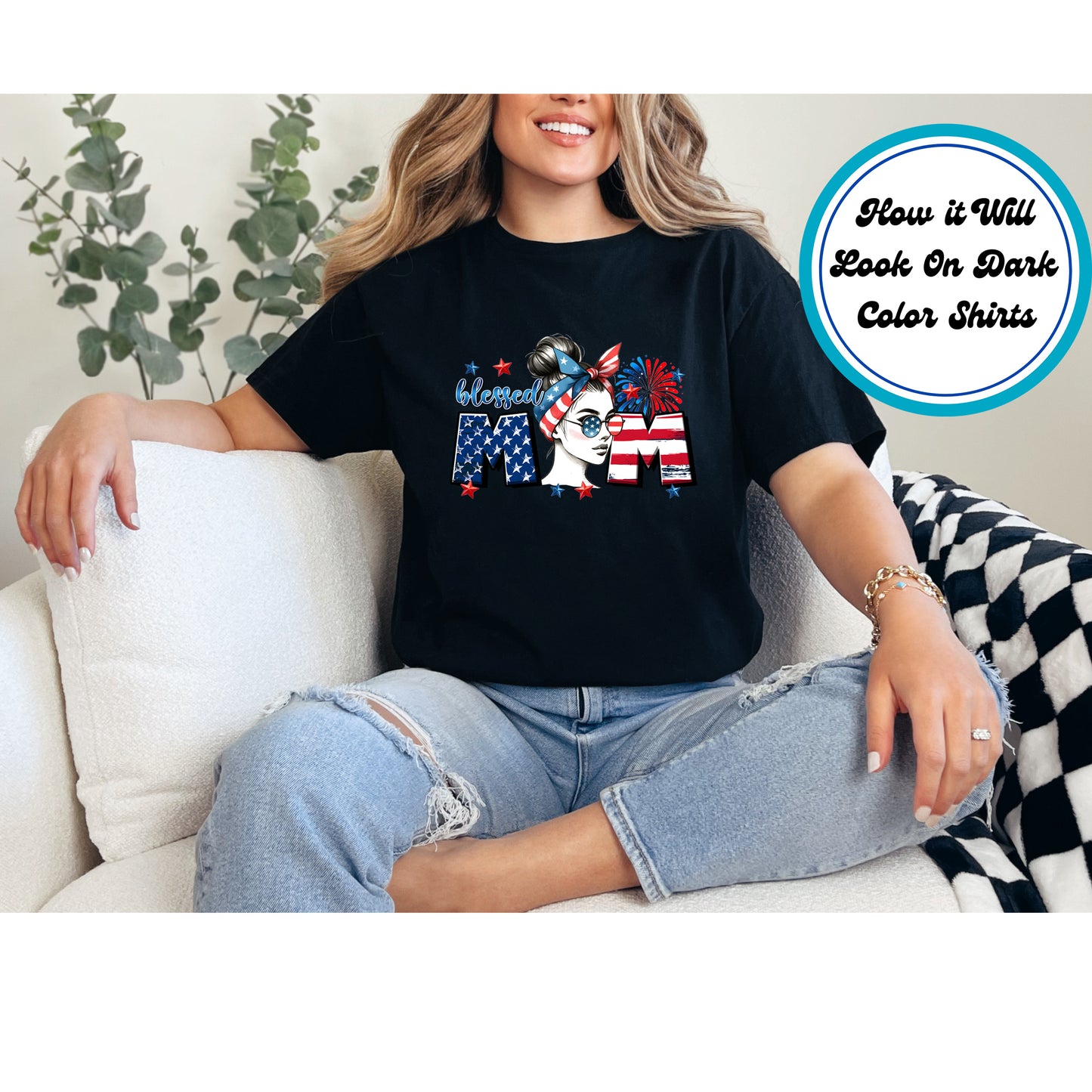4th Of July DTF Transfer Iron On Heat Transfer - Ready to Press, Blessed Mom Fireworks DTF Transfer 7906