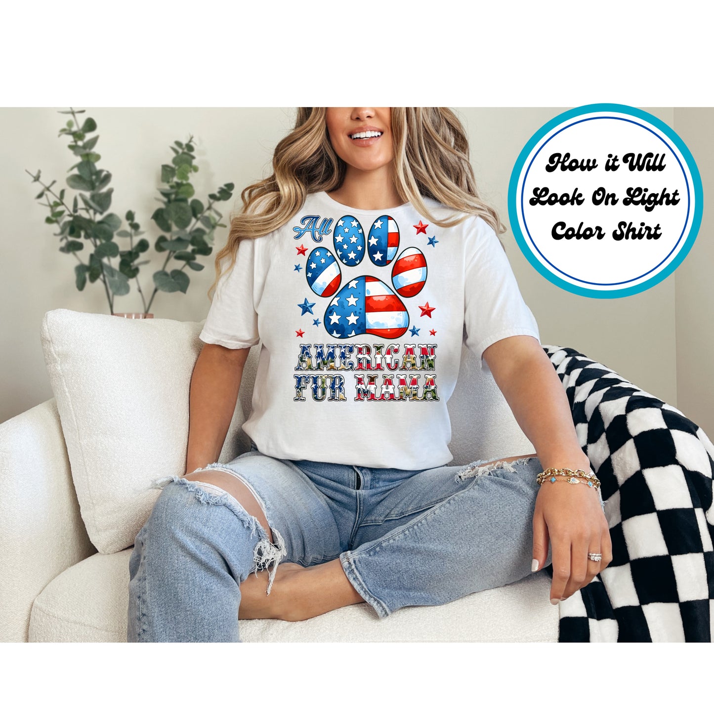 4th Of July DTF Transfer Iron On Heat Transfer - Ready to Press, All American Fur Mama DTF Transfer 7907