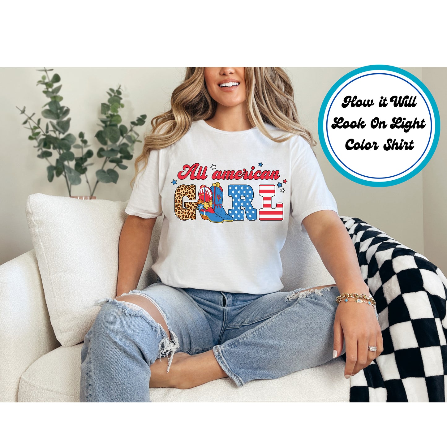 4th Of July DTF Transfer Iron On Heat Transfer - Ready to Press, All American Cowgirl DTF Transfer 7910