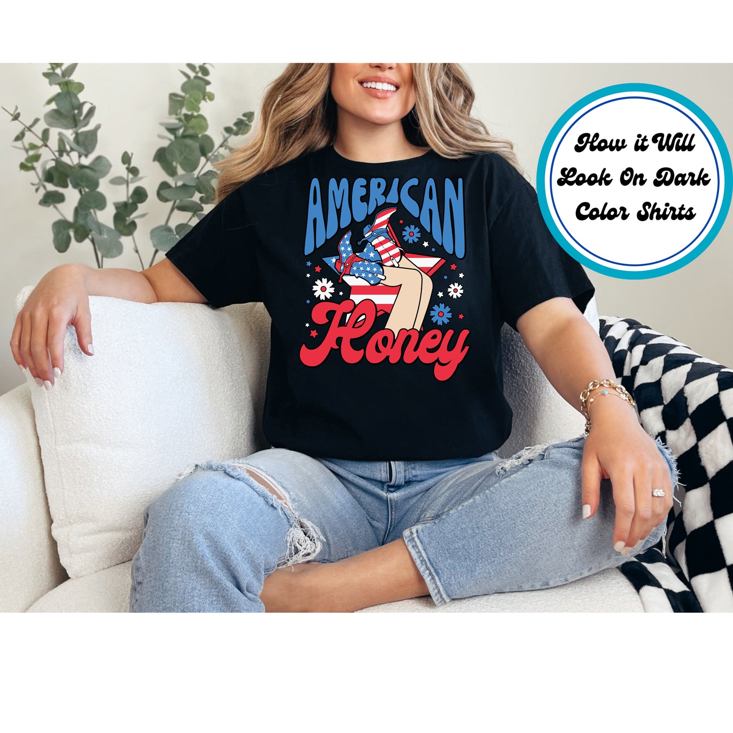 4th Of July DTF Transfer Iron On Heat Transfer - Ready to Press, American Honey DTF Transfer 7914