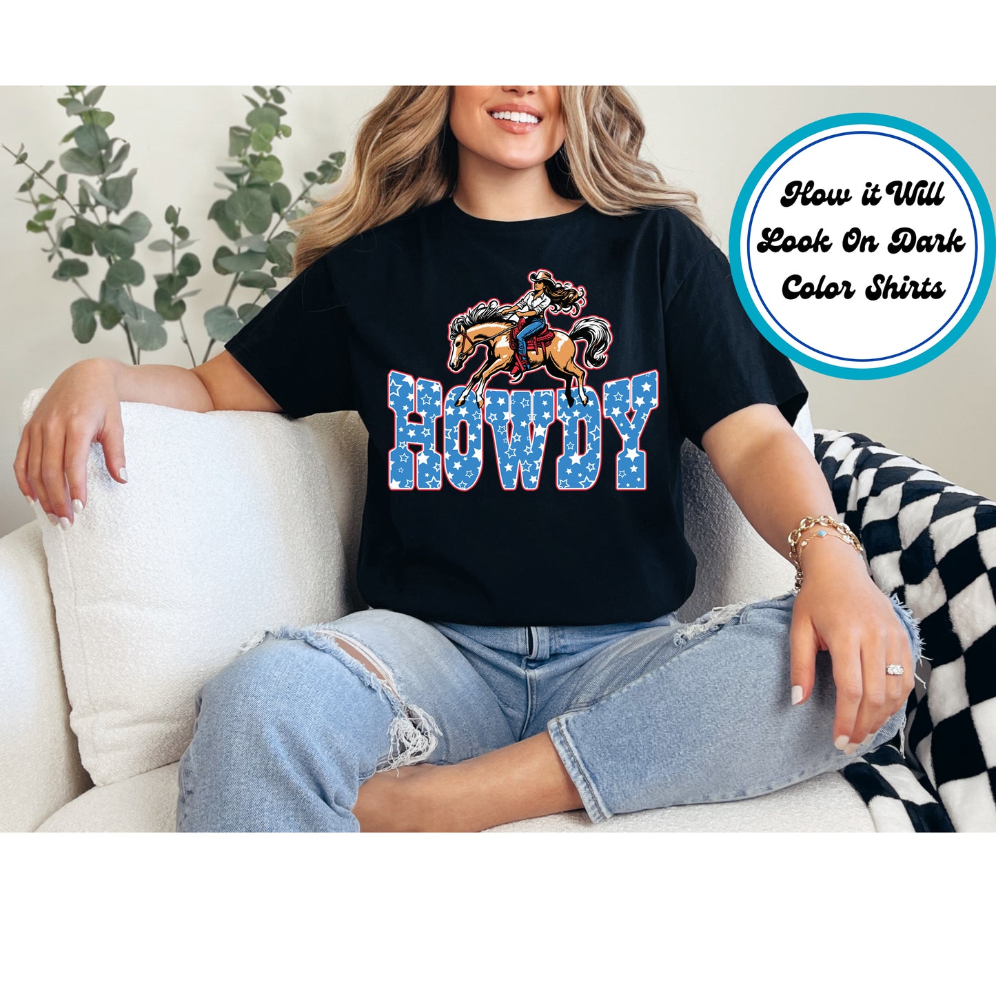 4th Of July DTF Transfer Iron On Heat Transfer - Ready to Press, Howdy Cowgirl DTF Transfer 7923