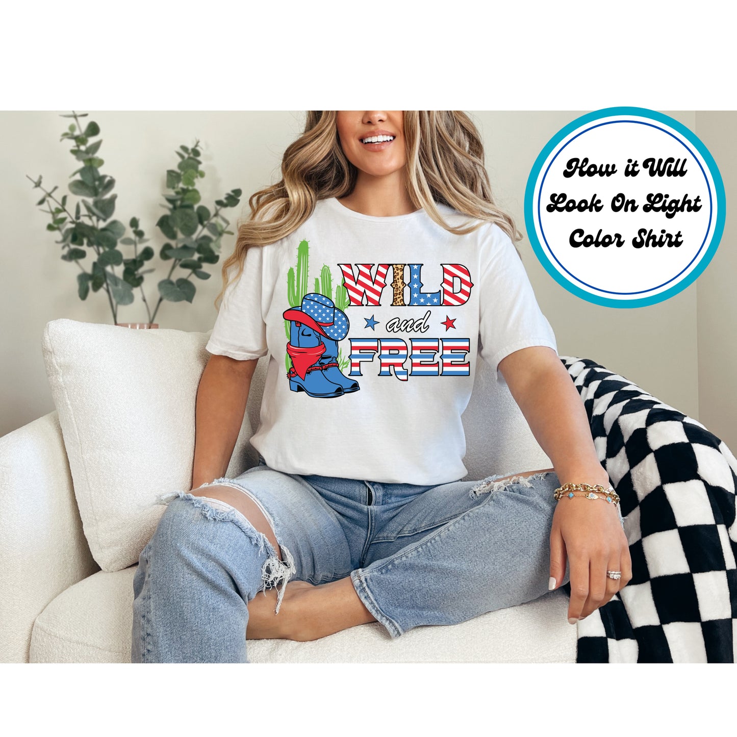 4th Of July DTF Transfer Iron On Heat Transfer - Ready to Press, Wild and Free DTF Transfer 7948