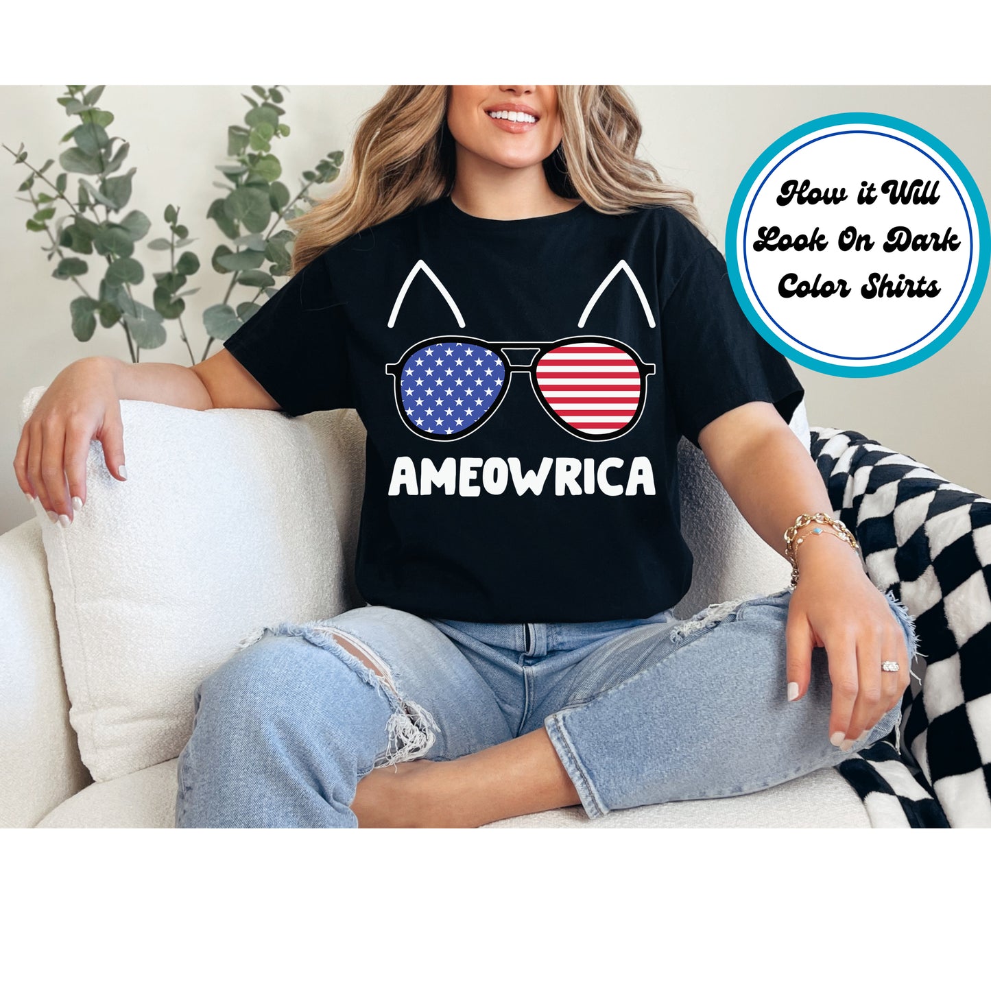4th Of July DTF Transfer Iron On Heat Transfer - Ready to Press, Ameowrica Cat DTF Transfer 7986