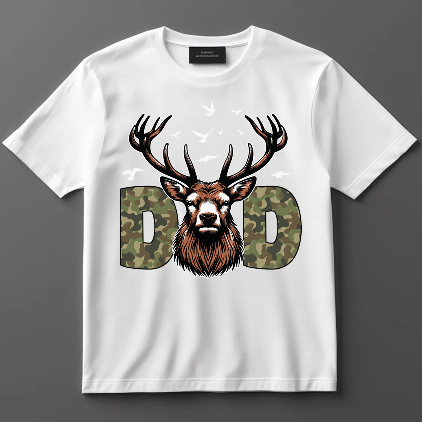 Hunting DTF Transfer Iron On Heat Transfer - Ready to Press, Camo Dad With Deer Head DTF Transfer 7987