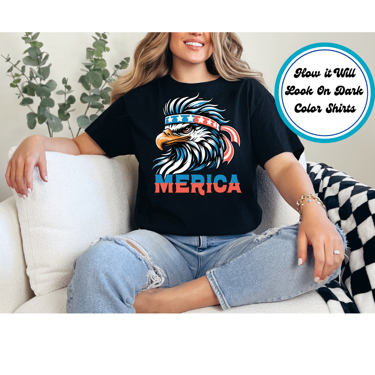 4th Of July DTF Transfer Iron On Heat Transfer - Ready to Press, MERICA Patriotic Eagle DTF Transfer 8009