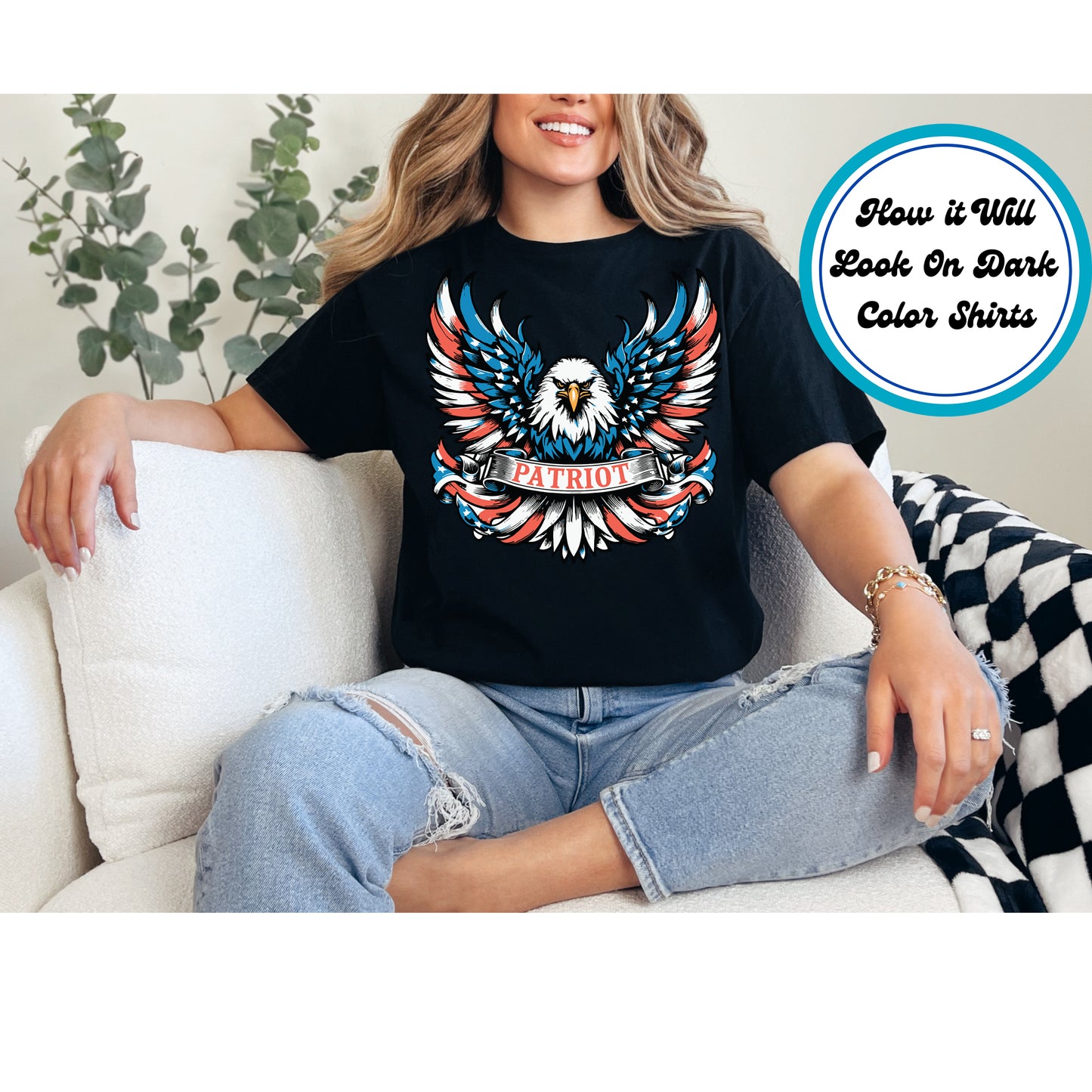 4th Of July DTF Transfer Iron On Heat Transfer - Ready to Press, Patriot Eagle DTF Transfer 8010