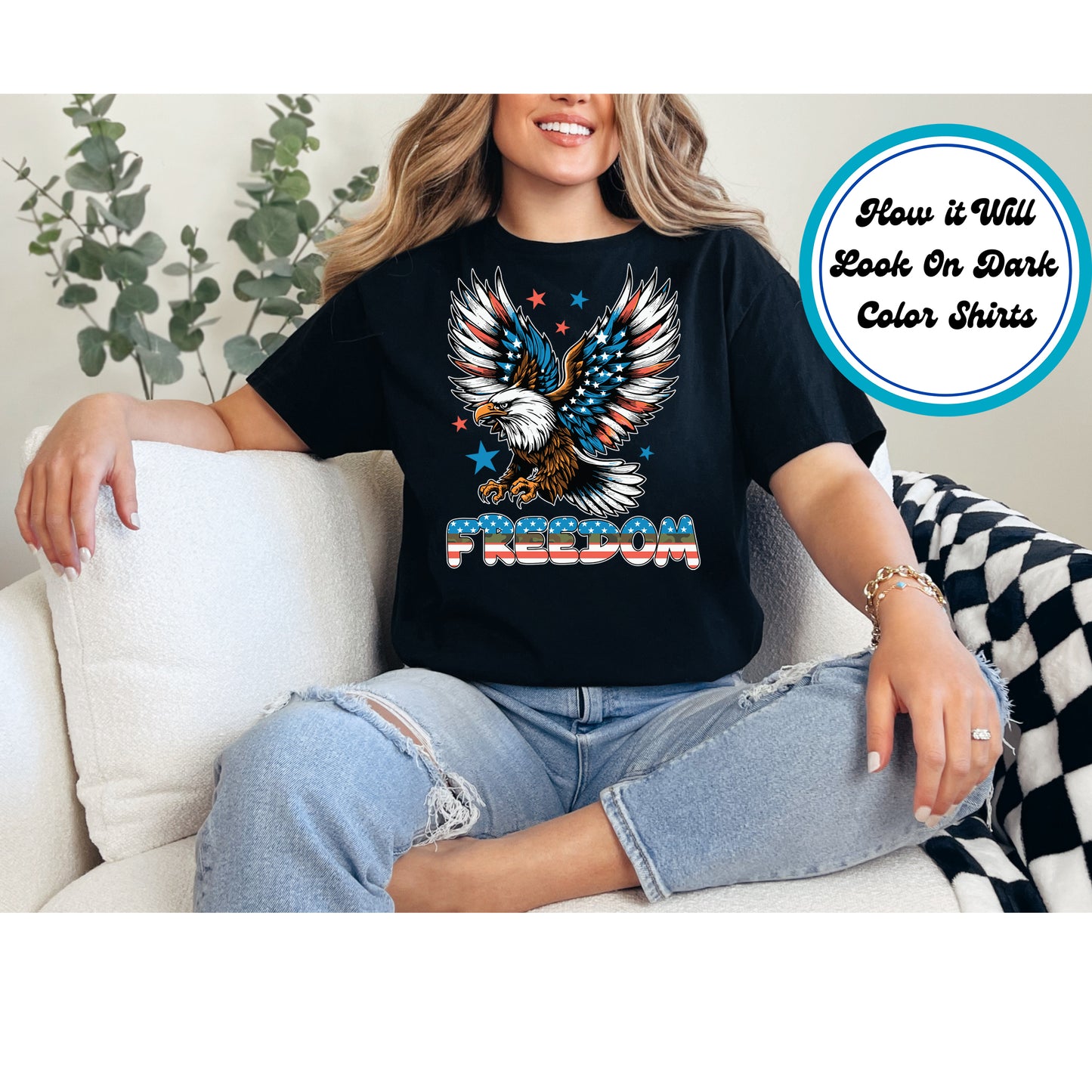 4th Of July DTF Transfer Iron On Heat Transfer - Ready to Press, Freedom Soaring Eagle DTF Transfer 8013