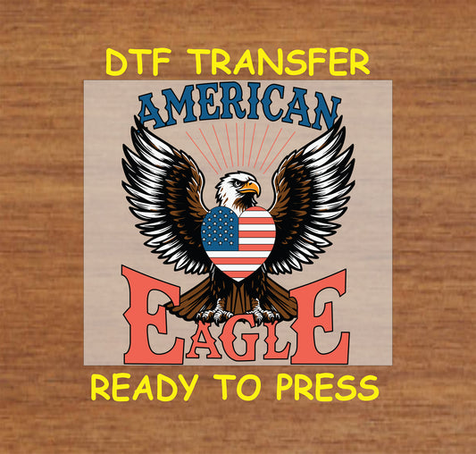 Eagle holding heart-shaped American flag with American Eagle text.