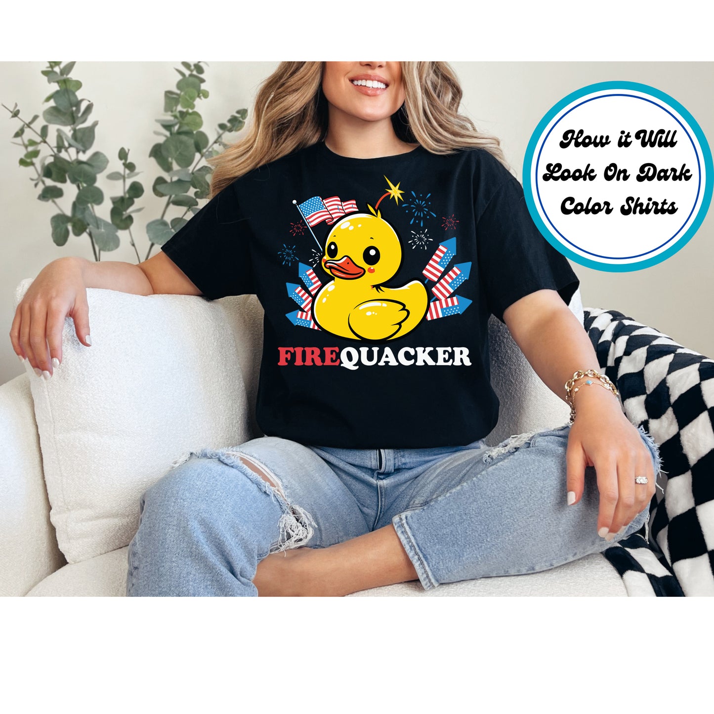 4th Of July DTF Transfer Iron On Heat Transfer - Ready to Press, Firequacker Duck DTF Transfer 8035