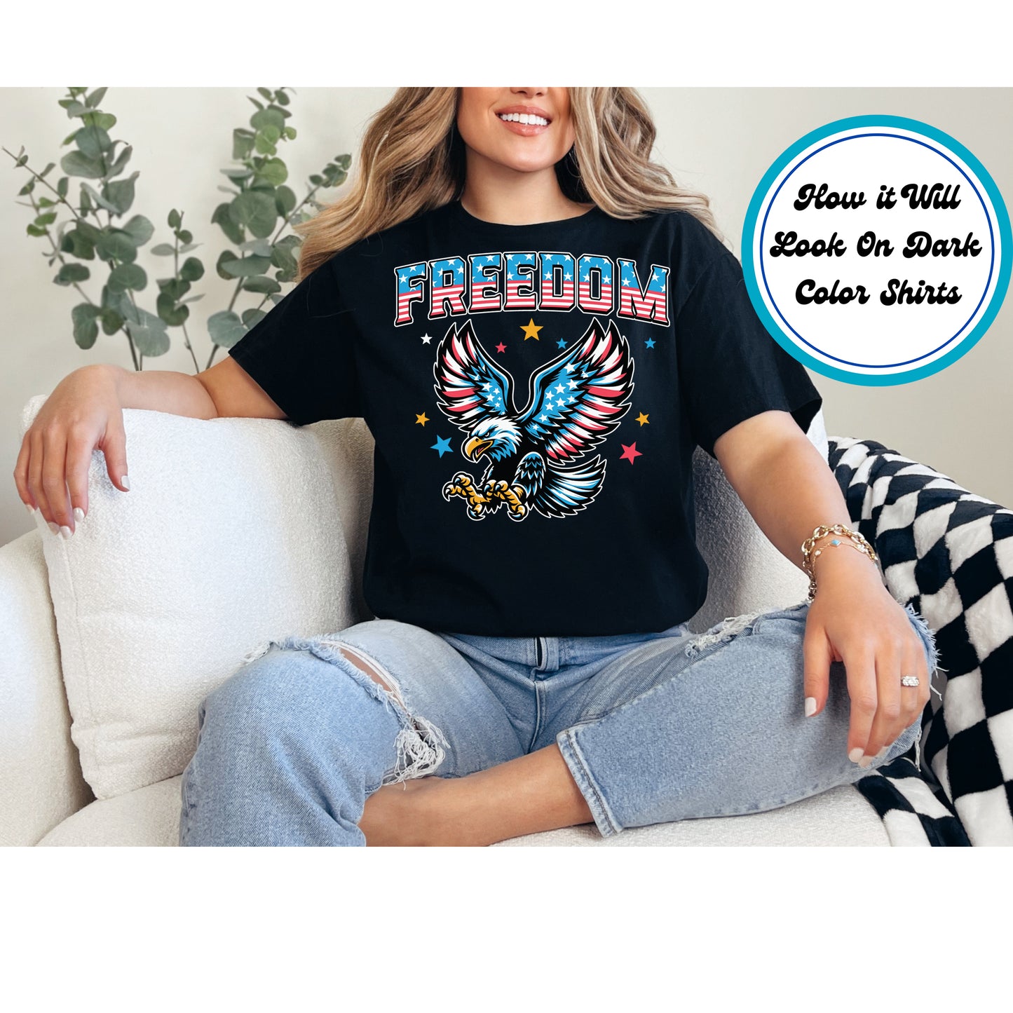 4th Of July DTF Transfer Iron On Heat Transfer - Ready to Press, Freedom Bald Eagle DTF Transfer 8048