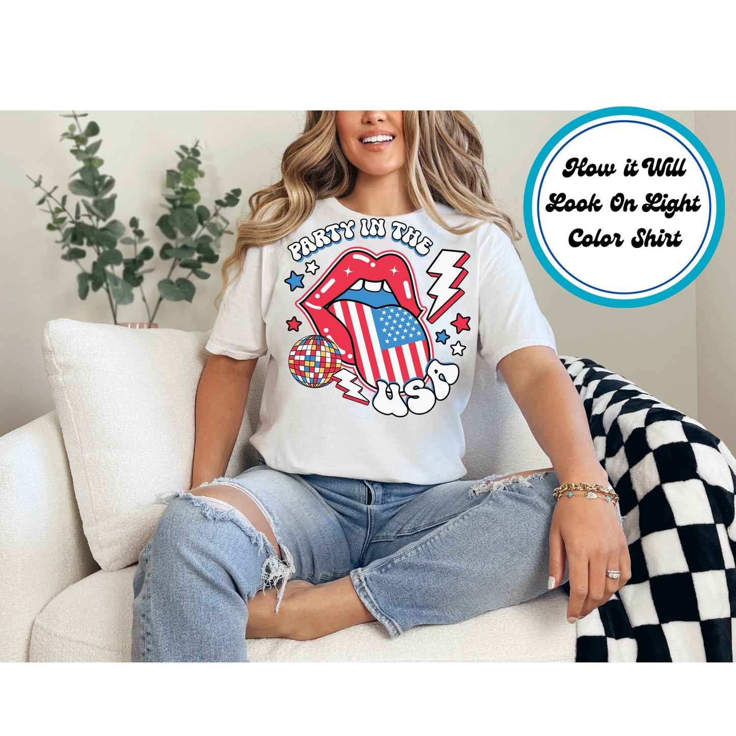 4th Of July DTF Transfer Iron On Heat Transfer - Ready to Press, Party in the USA DTF Transfer 8063