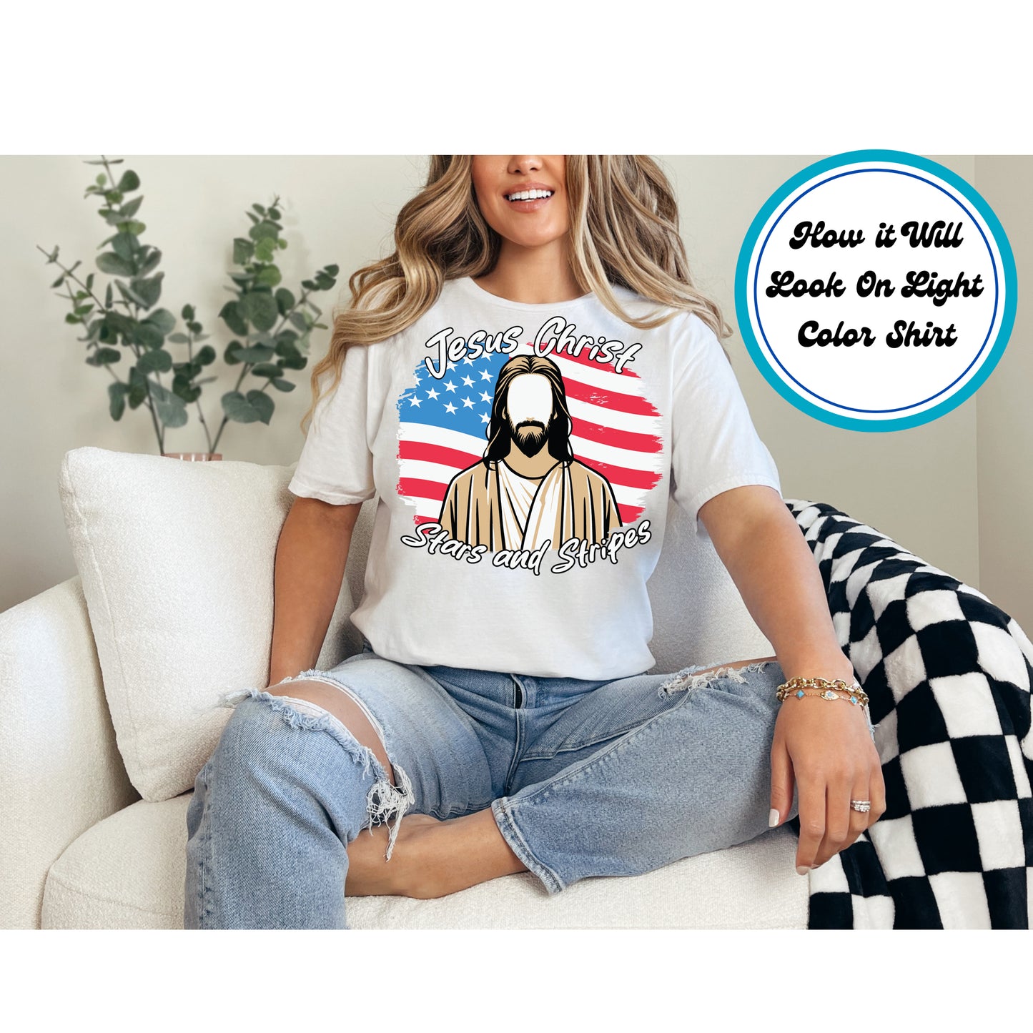 4th Of July DTF Transfer Iron On Heat Transfer - Ready to Press, Jesus Christ Stars and Stripes DTF Transfer 8067