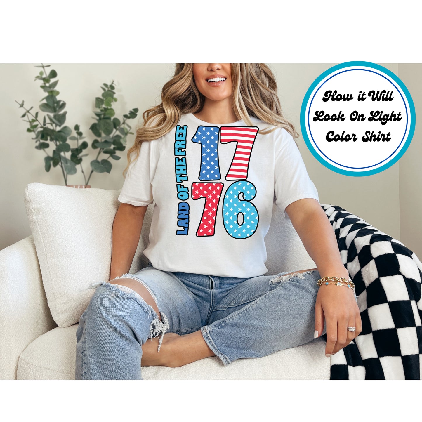 4th Of July DTF Transfer Iron On Heat Transfer - Ready to Press, 1776 Land of the Free DTF Transfer 8076