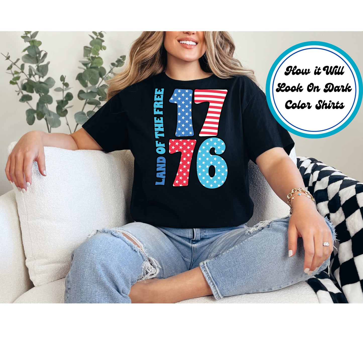 4th Of July DTF Transfer Iron On Heat Transfer - Ready to Press, 1776 Land of the Free DTF Transfer 8076