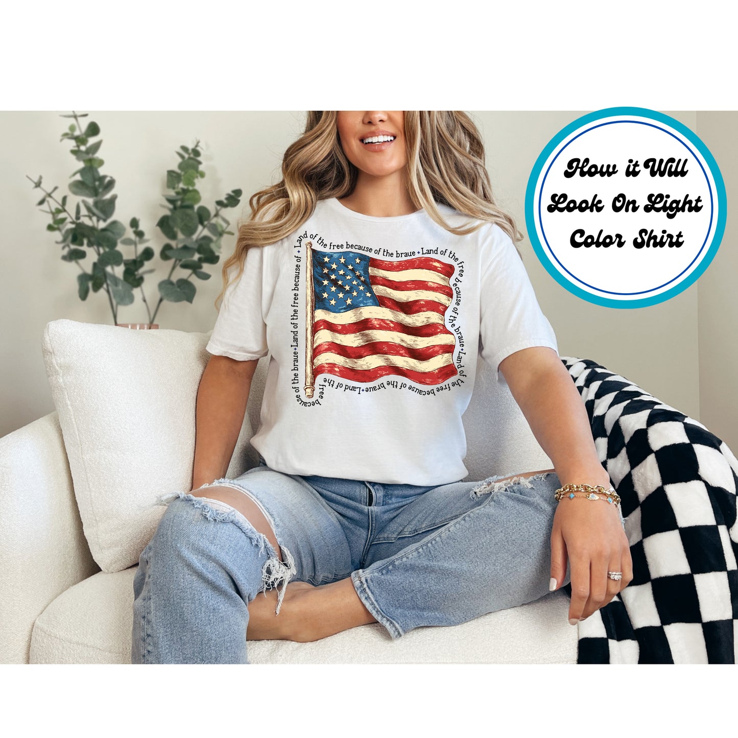 4th Of July DTF Transfer Iron On Heat Transfer - Ready to Press, Land of the Free Vintage Flag DTF Transfer 8136