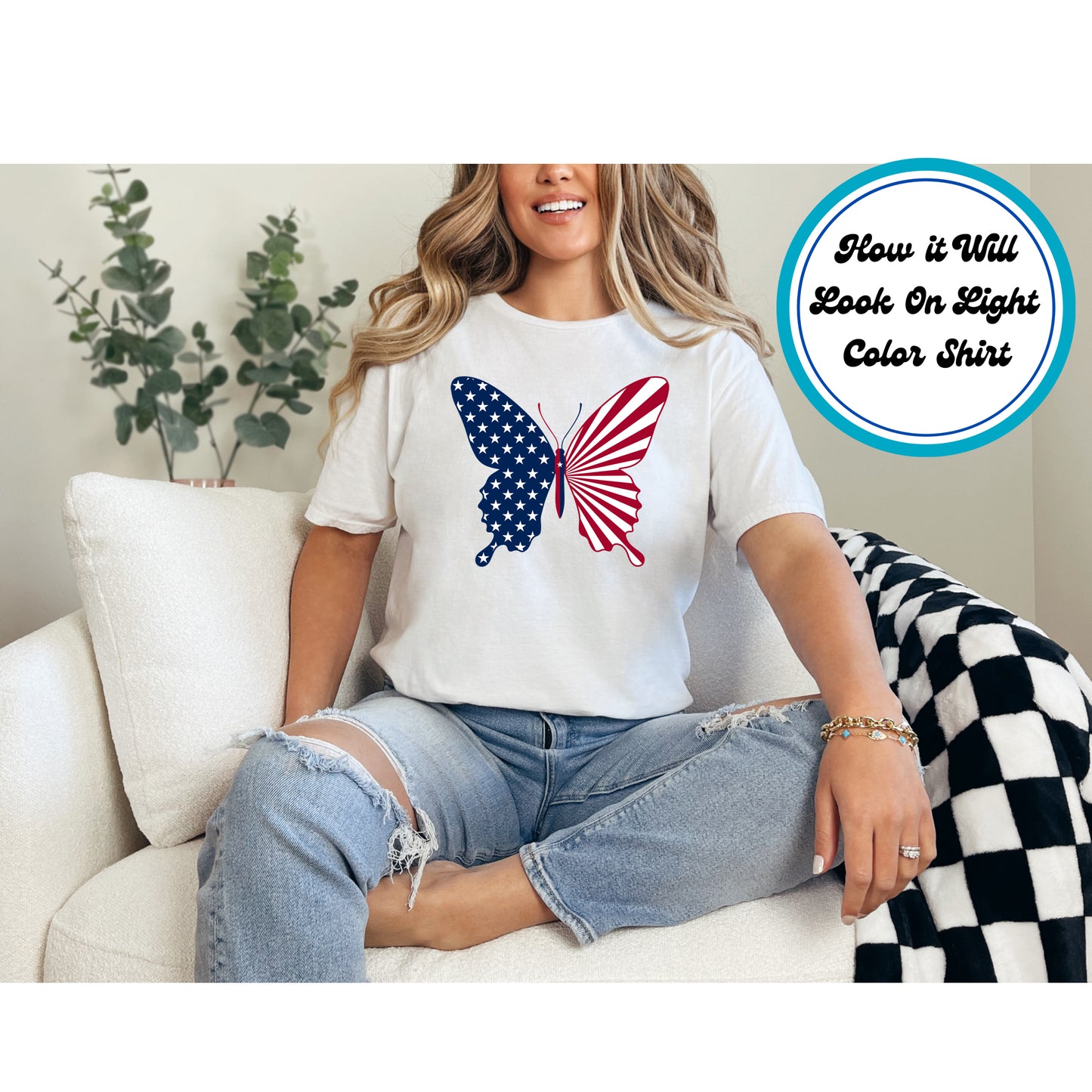 4th Of July DTF Transfer Iron On Heat Transfer - Ready to Press, American Flag Butterfly DTF Transfer 8168