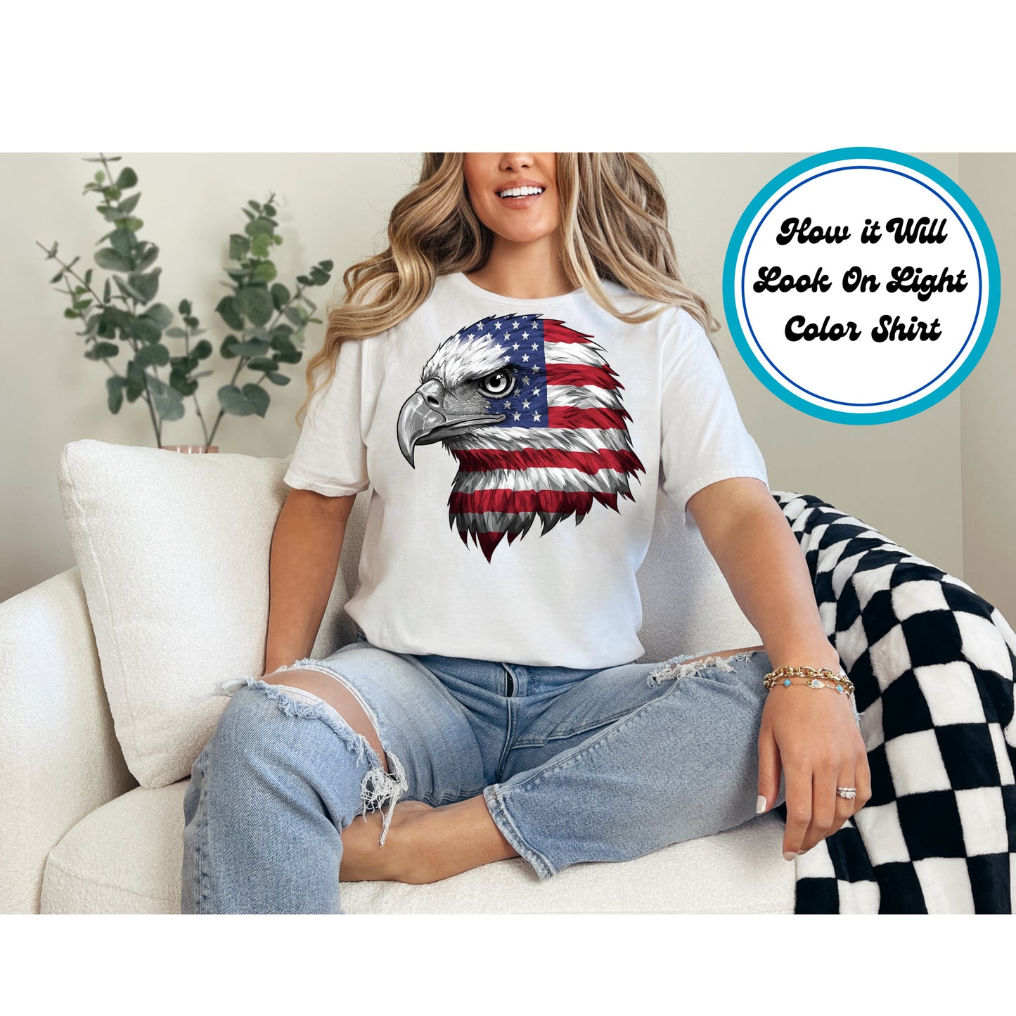 4th Of July DTF Transfer Iron On Heat Transfer - Ready to Press, American Eagle with Flag DTF Transfer 8174