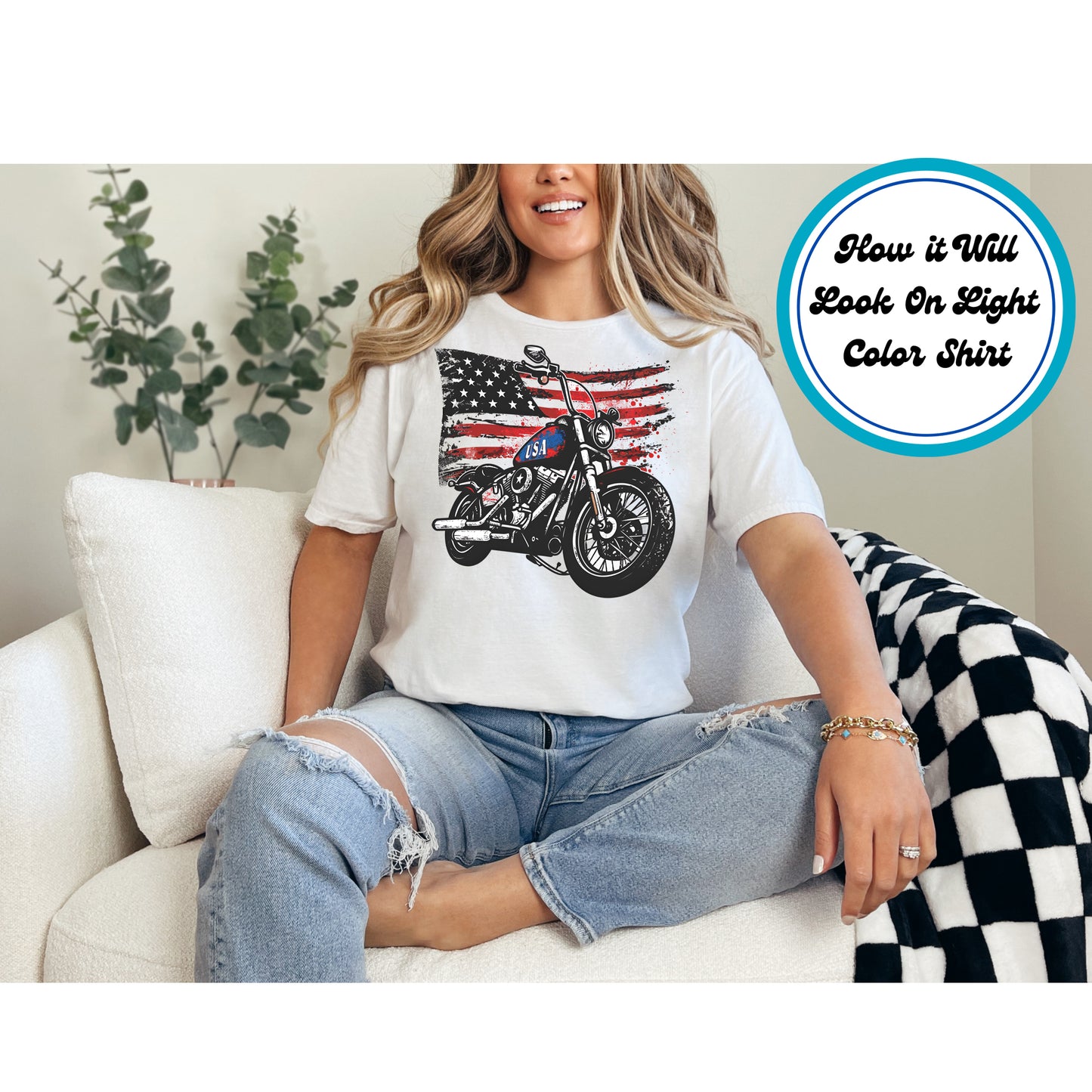 4th Of July DTF Transfer Iron On Heat Transfer - Ready to Press, USA Motorcycle DTF Transfer 8212