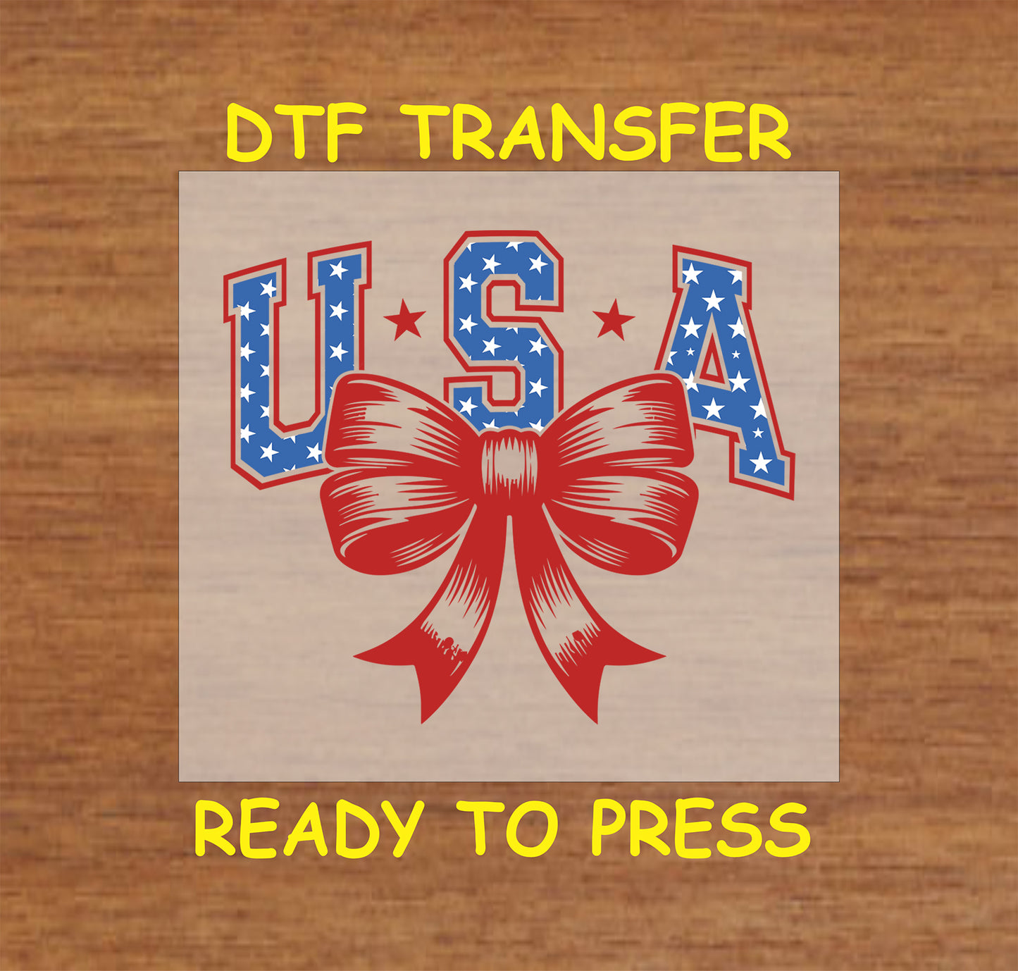 USA letters with stars and a red bow in the center.