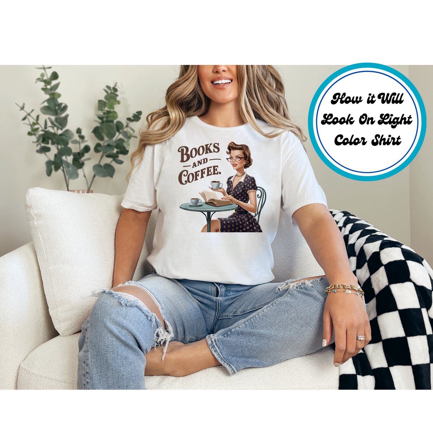 Book Lover DTF Transfer Iron On Heat Transfer - Ready to Press, Books and Coffee DTF Transfer 8438