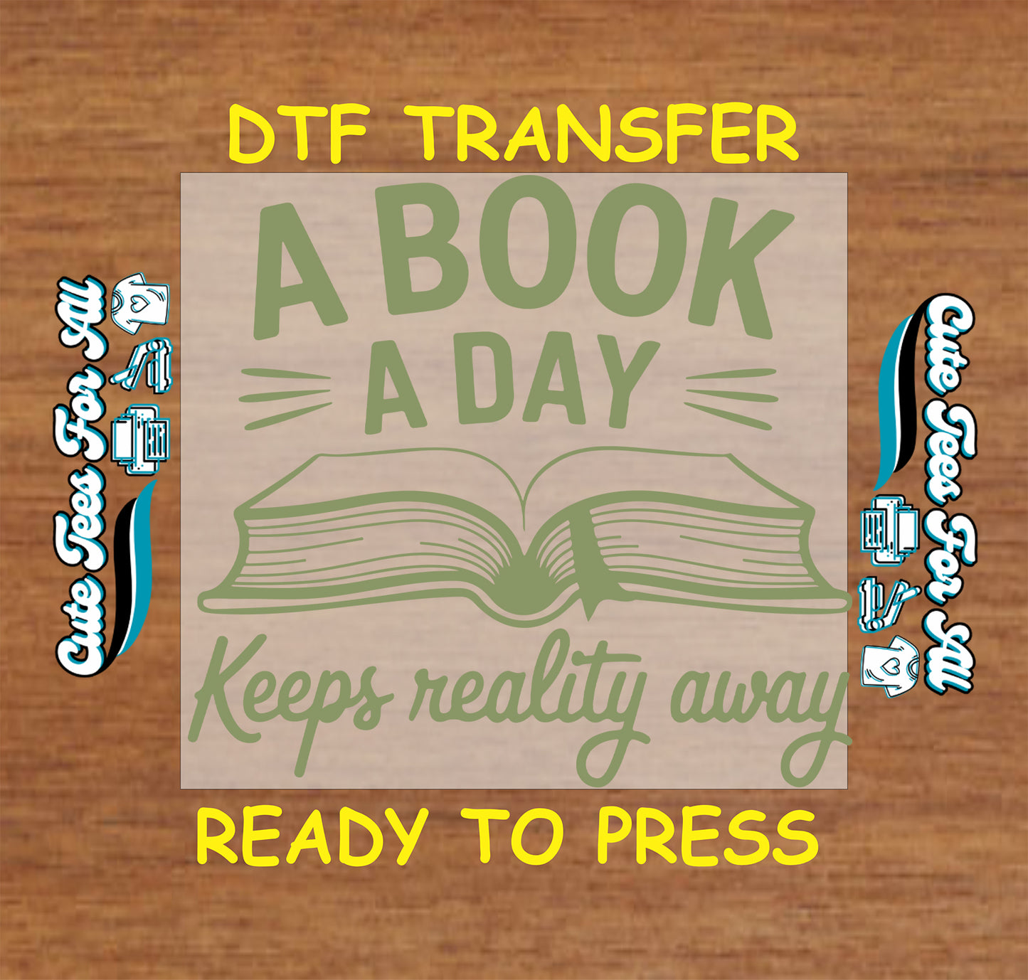 Minimalist open book with phrase “A Book a Day Keeps Reality Away”