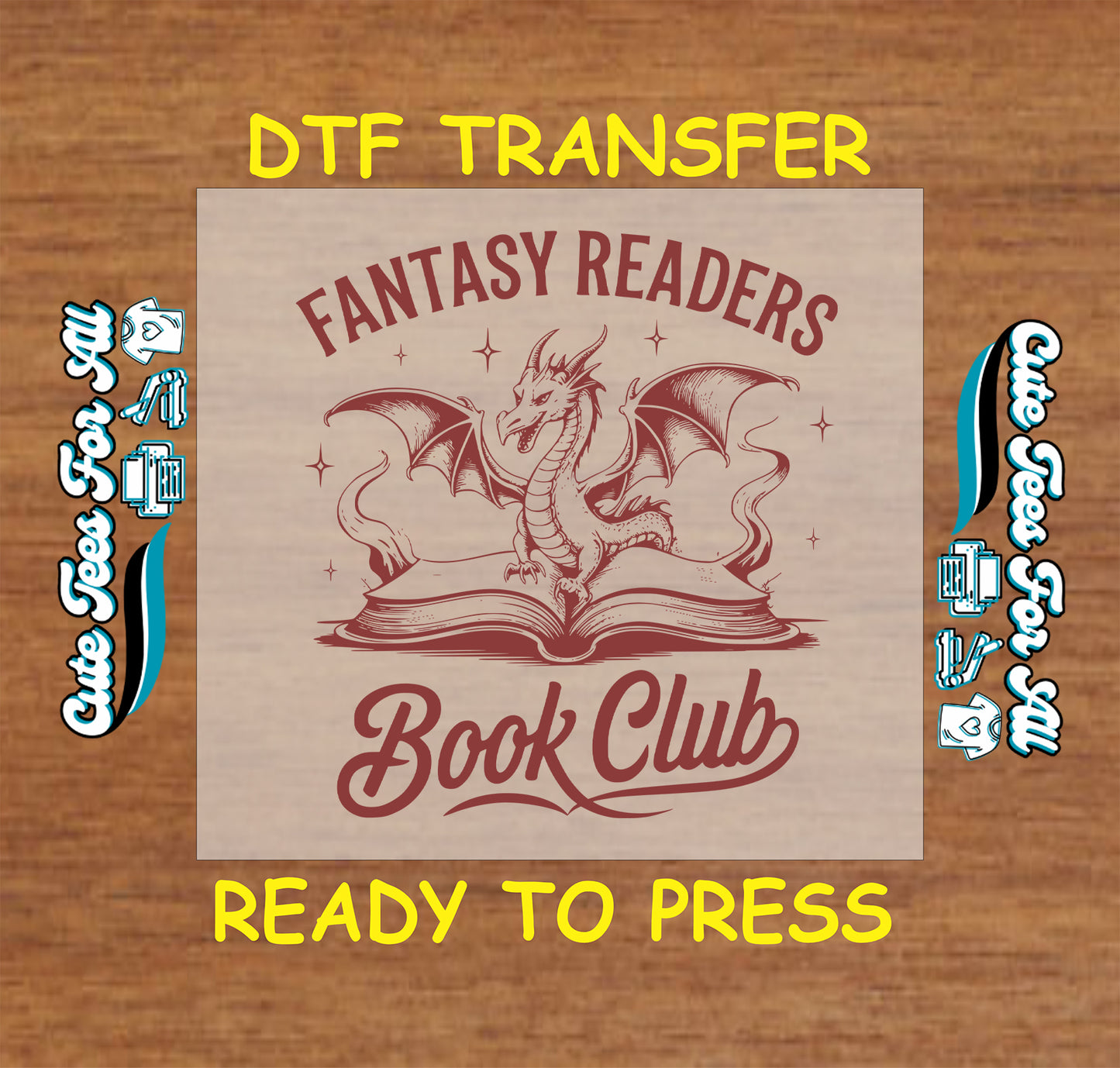Red dragon on open book with “Fantasy Readers Book Club” quote.