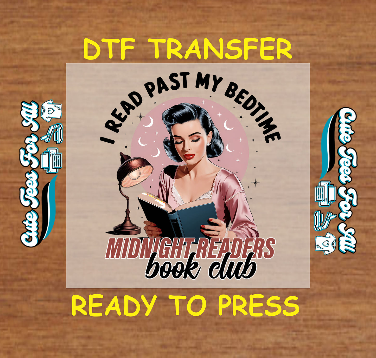 Vintage woman reading a book by lamp with "I Read Past My Bedtime – Midnight Readers Book Club"