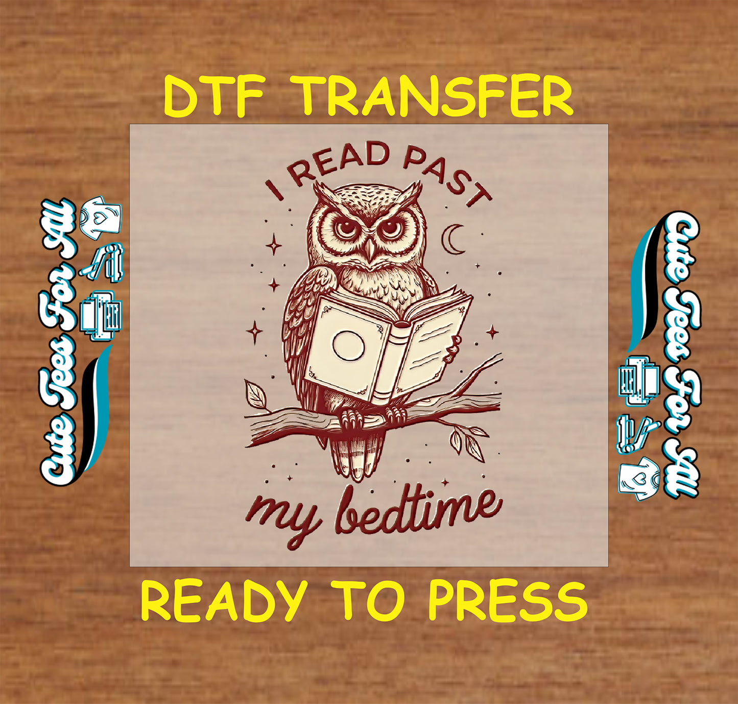 Owl holding open book while perched on a branch, text reads "I Read Past My Bedtime"