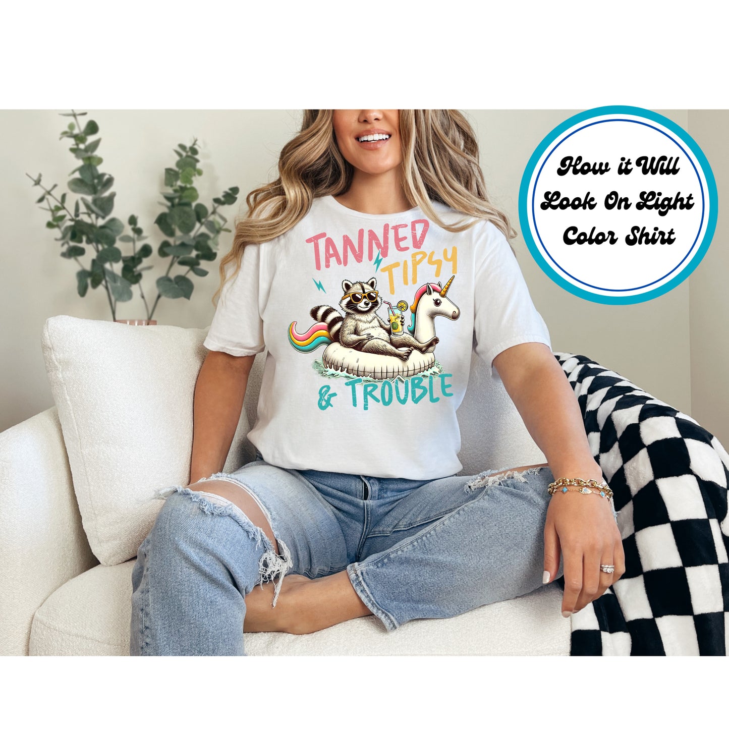 Summer DTF Transfer Iron On Heat Transfer - Ready to Press, Tanned Tipsy & Trouble DTF Transfer 8784