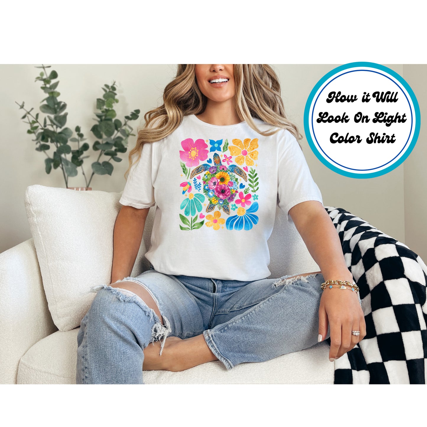 Summer DTF Transfer Iron On Heat Transfer - Ready to Press, Floral Sea Turtle DTF Transfer 8789
