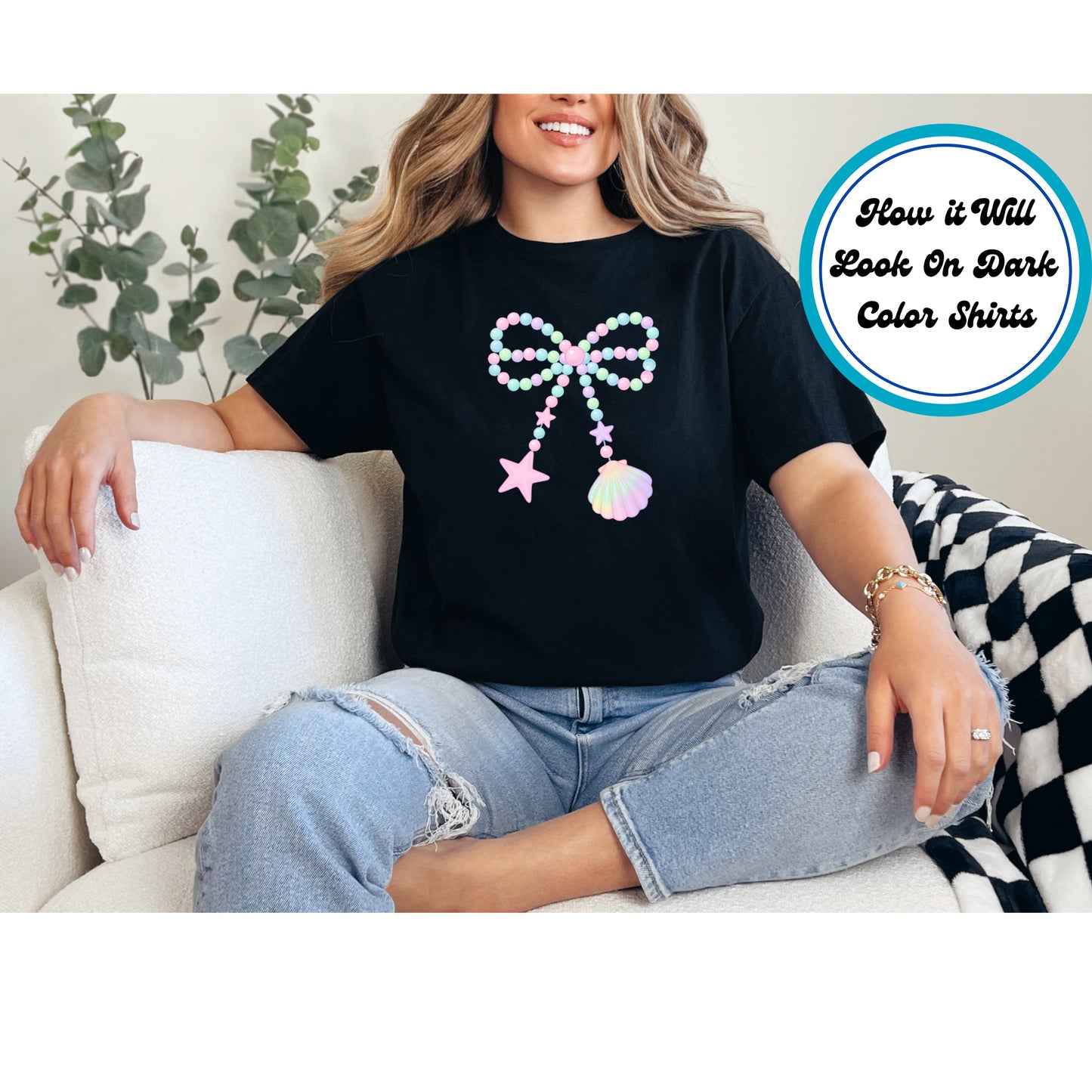 Summer DTF Transfer Iron On Heat Transfer - Ready to Press, Pastel Bead Bow DTF Transfer 8953