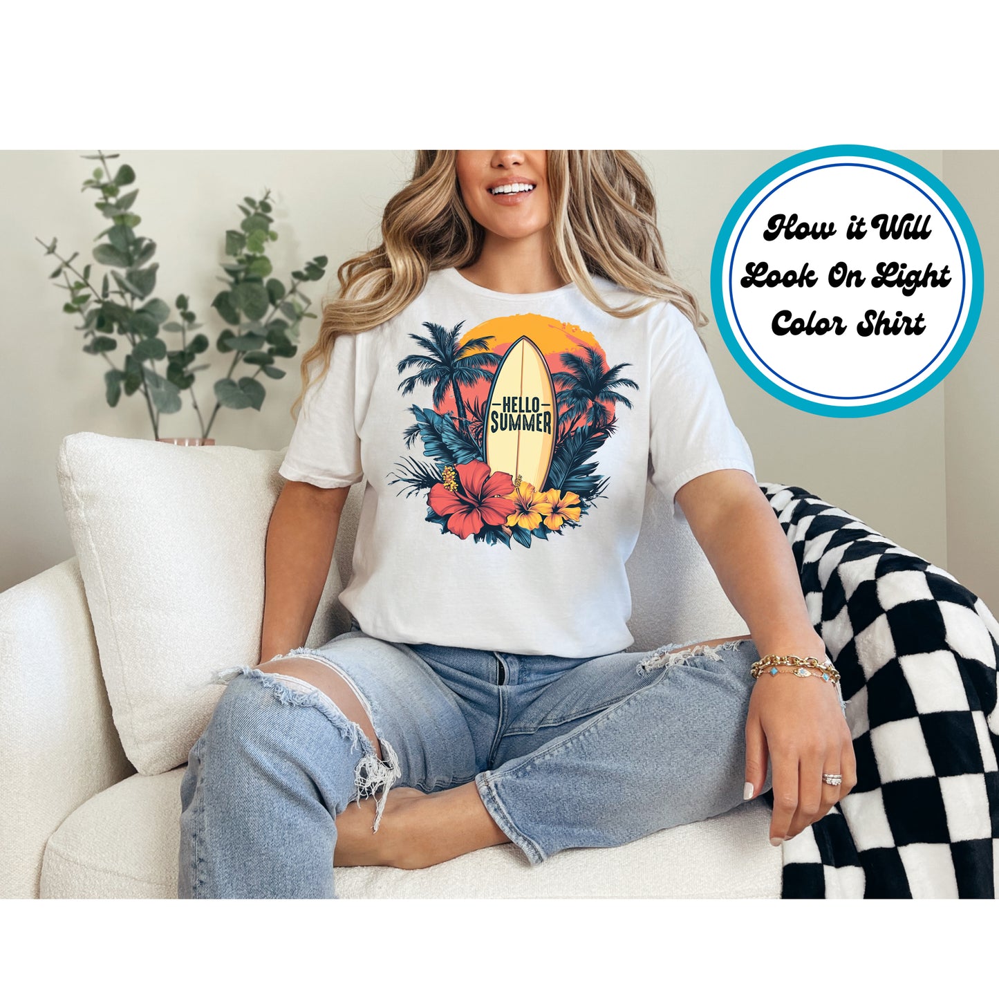 Summer DTF Transfer Iron On Heat Transfer - Ready to Press, Hello Summer DTF Transfer 8977