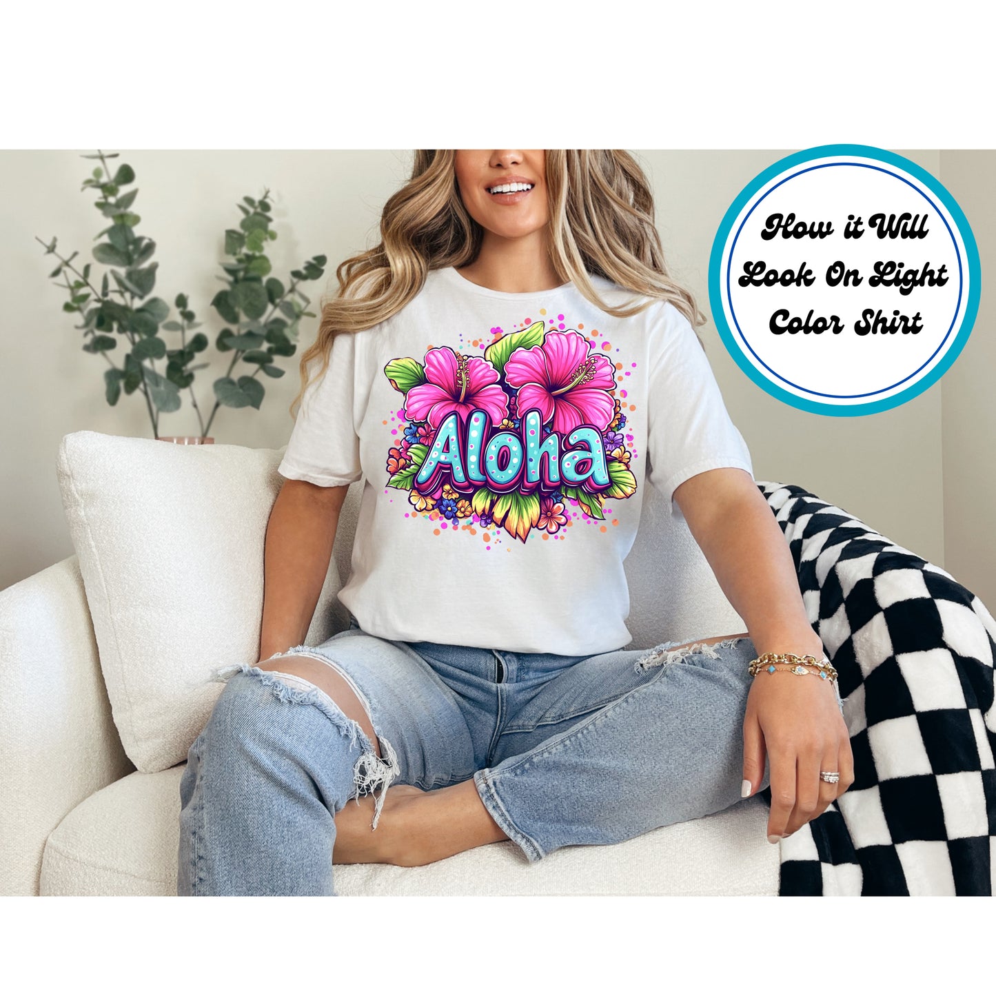 Summer DTF Transfer Iron On Heat Transfer - Ready to Press, Aloha Hibiscus DTF Transfer 8979