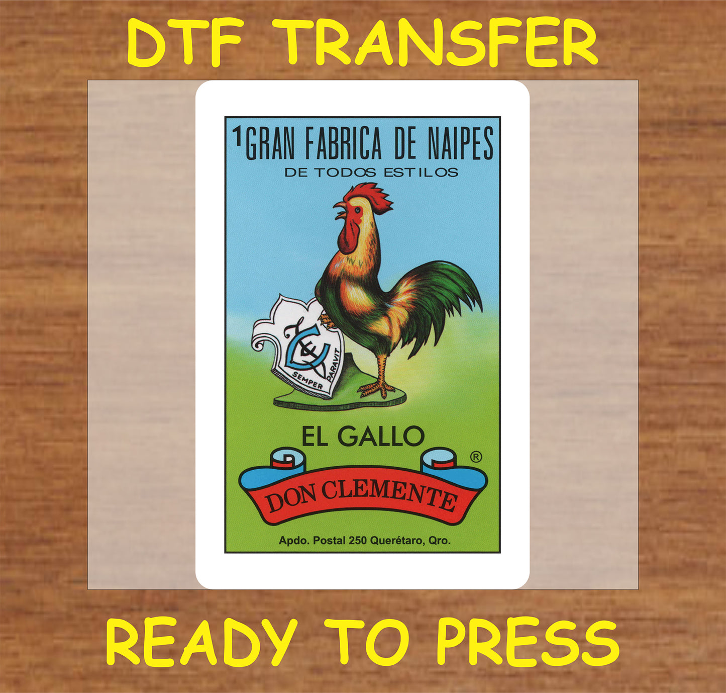 "El Gallo DTF Transfer featuring a colorful rooster design with traditional elements."