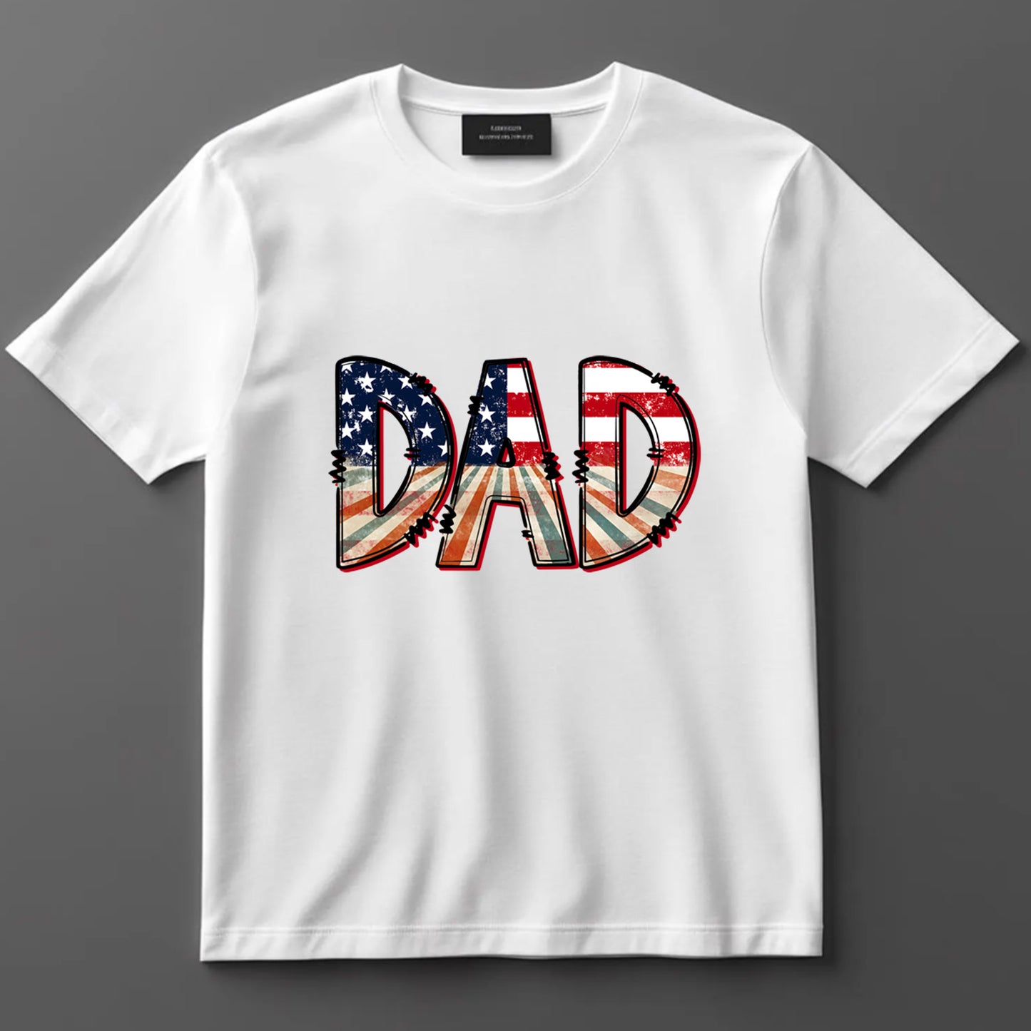 Dad DTF Transfer Iron On Heat Transfer - Ready to Press, Patriotic Flag Dad DTF Transfer 9017