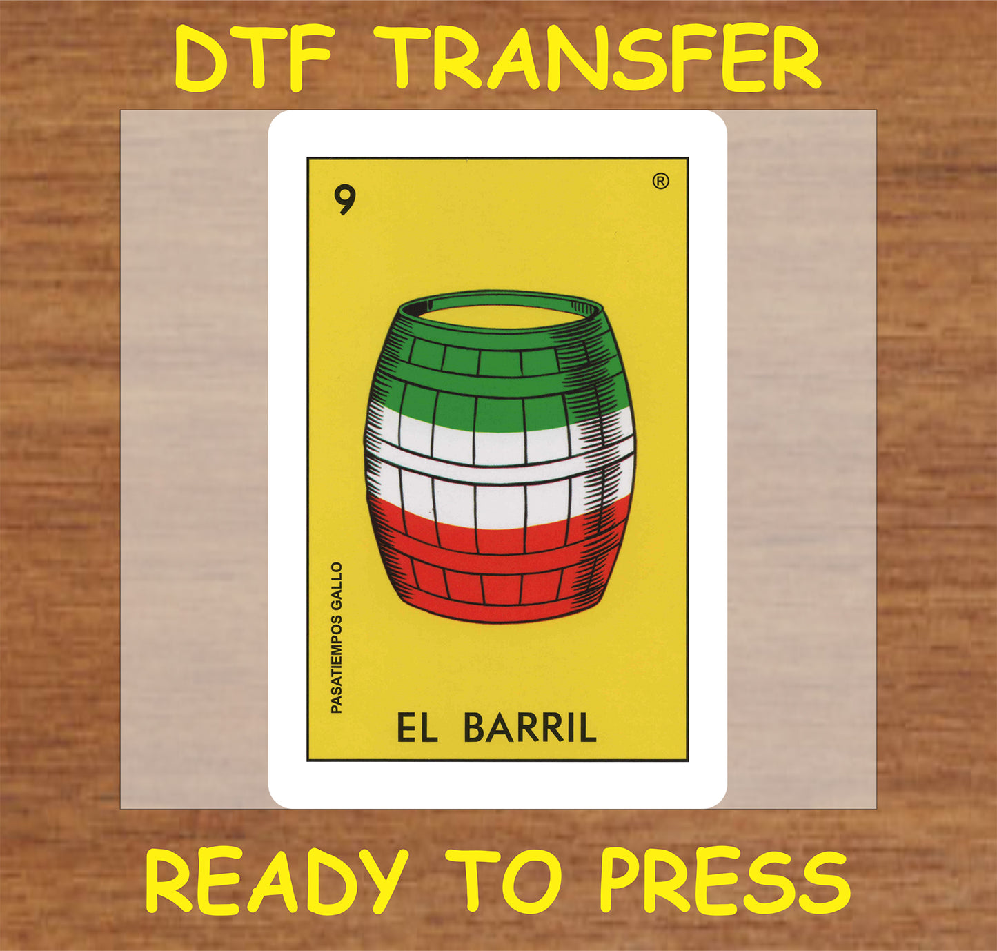 "El Barril DTF Transfer featuring a colorful barrel design."