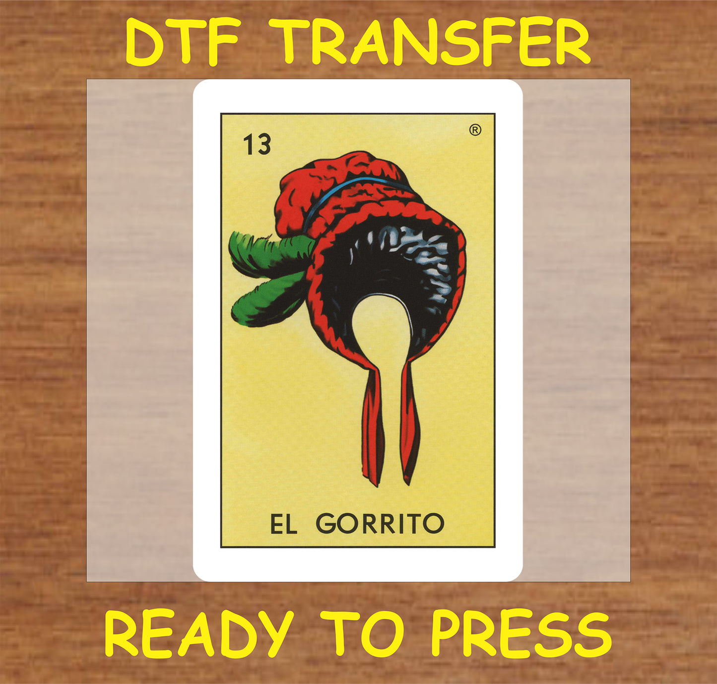 "El Gorrito DTF Transfer featuring a colorful hat design."