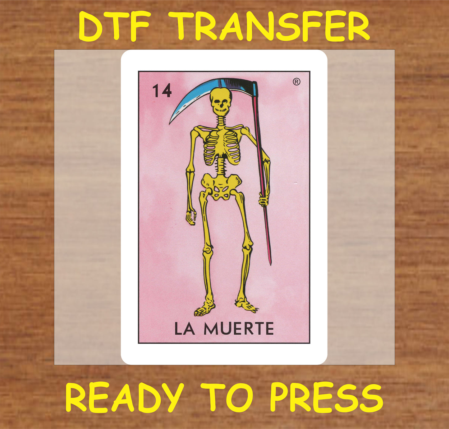 "La Muerte DTF Transfer featuring a vibrant skeleton design."