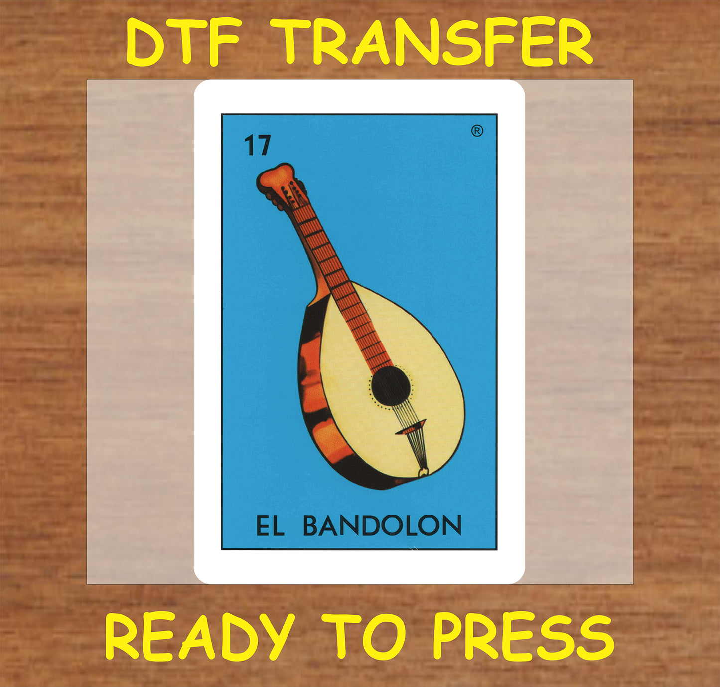 "El Bandolon DTF Transfer featuring a vibrant design of a musical instrument."