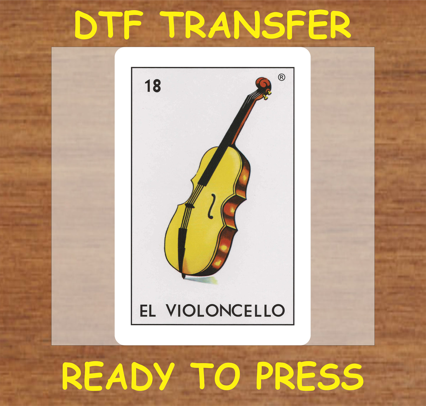 "El Violoncello DTF Transfer featuring a vibrant design of a musical instrument."